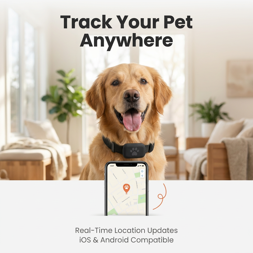 PawPin pet tracker on a dog collar
